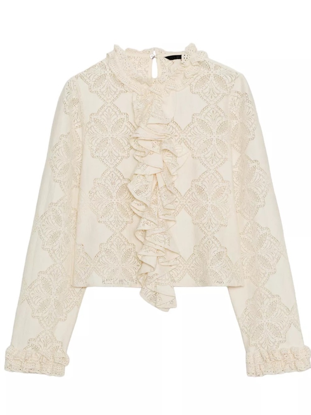 Zara Cream Lace Blouse with Ruffles.